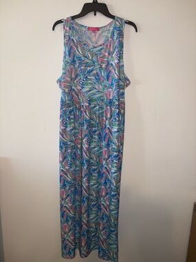 Simple Southern Colorful Tropical Print Sleeveless Maxi Dress
